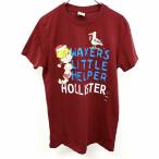 HOLLISTER ホリスター S レディース Tシャツ カットソー ロゴプリント キャラクター サンタ帽 鳥 英字 文字 丸首 半袖 綿100% レッド 赤