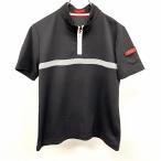 L Golf ELLE GOLF половина Zip mok шея футболка рукав . Logo patch короткий рукав сделано в Японии поли 100% 11 номер L черный × белый чёрный женский 