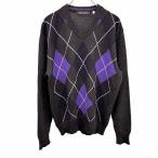 ショッピングアーガイル Vittorio Carini ニット セーター アーガイル Vネック 長袖 毛×アクリル×ナイロン 46 杢チャコールグレー 杢グレー×青×紫 メンズ