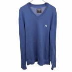 ショッピングAbercrombie アバクロンビーアンドフィッチ 薄手 ニット セーター Vネック ヘラジカの刺繍 Vネック 長袖 ピマコットン100% 綿100% S ブルー 青 メンズ