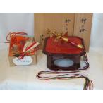 【正月飾り】福鈴 五色正絹紐付神楽鈴と 山中塗師 井筒寛斎作 木製本漆塗福鈴台と 正絹伊勢海老セット【中古・当て】