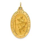 14k Yellow Gold Solid Medium Oval Saint Christopher Medal Pendant Charm Nec 送料無料
