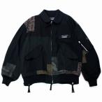 COMME des GARCONS HOMME コムデギャルソンオム 25SS 綿ナイロンバックサテン×多素材MIX ミリタリージャケット XL ブラック