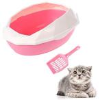 UEETEK 猫用トイレ 小型 スコップ付き 飛び散り防止 滑り止め 防臭 軽量 プラスチック製 猫 子猫 小動物用トレイ ペット用品（ピンク）