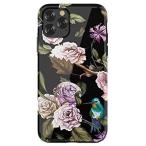 iPhone11 ハイブリッドケース 華やかな水彩カラー アーティスティックな花柄デザインケース/Perfume (ブラック iPhone11)