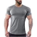 [Manatsulife] メンズ 無地 半袖 tシャツ インナー ボディフィット ワイルドカットソー細身 フィットネス (グレー 2XL)