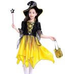 Yahoo! Yahoo!ショッピング(ヤフー ショッピング)ITAKI 魔女 コスプレ 4点 セット キッズ ハロウィン ドレス 帽子 ステッキ 手提げ バッグ （120cm） （イエロー 120cm）