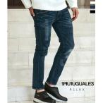 1PIU1UGUALE3 RELAX ウノピゥウノウグァーレトレ リラックス ロゴ×カモ刺繍デニム メンズ 男性 ジーンズ 迷彩 カモフラ スリム ストレッチ 細身