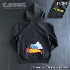 ショッピングレース パーカー　かっこいい　R34　ドリフト　D1　レース　ジップ　R34イラスト　URAS