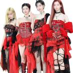 韓国 赤 ギンガムチェック ダンス衣装 大人 レディース ワンピース ノースリーブ レッド 黒 jazz ダンス衣装 派手 韓国 アイドル衣装 演出服 k-pop ステージ衣装