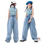 танцевальный костюм рубашка в клетку Denim брюки Kids танцевальный костюм выставить ребенок одежда k-pop девочка hip-hop Kids танцевальный костюм tops без рукавов джинсы 