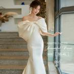 ウェディングドレス 花嫁 後ろリボン 袖あり ブライダルドレス オフショルダー オフショル 前撮り 後撮り 撮影 ドレス 結婚式 二次会 成人式 ドレス ロング丈 パ