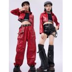  ребенок Jazz танцевальный костюм девочка hip-hop Dance одежда весна осень содержание комплекта изобилие ...pu кожа кожаный жакет кожа короткий брюки / длинный длина брюки Kids hiphopjaz