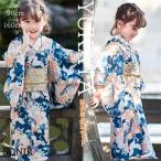浴衣 セット キッズ花柄 ゆかた 可愛い 簡単着付け 花火大会 女の子 子ども 女児 ブルー ガールズ 娘 小学生 夏祭り お祭り お盆休み 和服 夏ファッション ワン