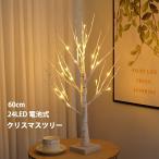 クリスマスツリー ブランチツリー 白樺 卓上 ツリーライト 60cm 24LED 卓上ツリー LEDイルミネーション 電球色 ミニツリー 枝ツリー 小枝ライト DIY キラキラ イ