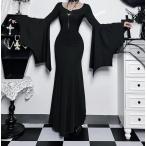 ショッピングセクシー レディースワンピース ドルマンスリーブ ゴシック風 魔女 コスプレ セクシー 黒 ハロウィン 可愛い ハロウィン衣装 女性 女王様 巫女 かわいい 長袖 大人用 文化