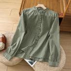 ブラウス レディース シャツ 長袖 ギンガムチェック 襟フリル シャツブラウス トップス ブラウスチュニック チェック柄 キレイめ カジュアル 森ガール シンプル