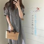 ショッピングシャツワンピ シャツワンピース　レディース　夏　半袖　きれいめ　シャツワンピ　ロングワンピース　ミモレ丈　ロング　ワンピース　大きいサイズ　体型カバー　ストラップ　