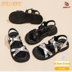 キッズ サンダル ローマ サンダル ストラップ シルバー ブラック 女の子 女児 子供 シューズ 可愛い 旅行 ビーチサンダル  フラットサンダル 人気新作 外出履き