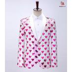 ショッピングスパンコール ステージ スーツ スパンコール スーツジャケット ハート柄 総柄 カラースパンコール 変色 おしゃれ きらきら スーツ 舞台 ステージ衣装 メンズ 1ツ釦 ピンク系