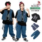 キッズ デニムパンツ ダンス 衣装 デニムベスト ヒップホップ 半袖 黒シャツ カッコイイ ダンス 衣装 子供服 レッスン hiphop 女の子 男の子 ジュニア 発表会 11