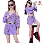 ショッピングダンス キッズ ダンス 衣装 女の子 ヘソ出し ヒップホップ ジャズ ダンス jazz スパンコール キラキラ セットアップ チアガール フリンジ チア ダンス衣装  韓国 2点セ