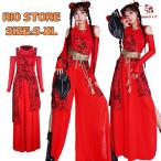ショッピングダンス 赤 ダンス衣装 大人 かっこいい レディース セットアップ チャイナ風 龍柄 ジャズ ダンス衣装 肩出し 長袖 レッド ダンスウェア k-pop アイドル 演出服 ヒップホ