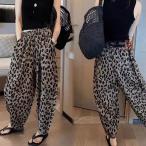 ヒョウ柄パンツ レディース レオパード パンツ ウエストゴム 夏 薄手 ズボン サルエルパンツ ヒョウ柄 レオパード柄 アニマル柄 ポケット カジュアル 大人可愛い