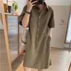シャツワンピース 半袖 ロング ワンピース チュニック ワンピ 夏 レディース ゆったり チュニックワンピース 春夏 シャツワンピ 膝丈 柔らかい UVカット 半袖
