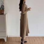 セットアップニットワンピースレディースミディアムワンピースハイネックセータ...