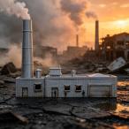 . конец мир. завод следы миниатюра -... пейзаж имеется промышленность строительство Dio лама оборудование орнамент стол верх RPG для, ролевая игра игра для пластик модель, хобби человек предназначенный .