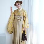 ショッピング浴衣 レトロ 袴 レンタル 卒業式 2尺袖着物 袴 17点セット utatane レトロ モダン 袴セット 花柄 からし系 黄色 ヴィンテージ風