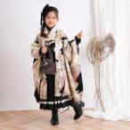 レンタル 七五三 7歳 女の子 着物セット 九重 レトロ モダン 花 黒系 ベージュ 袴 振袖 七歳 七才 ※2026年1月・3月予約空きなし