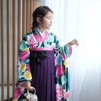 ショッピングjenni 袴 レンタル 小学生 2尺袖着物 袴 15点セット JENNI love レトロモダン系 袴セット 卒業式 菊 水色系