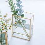 ショッピング花瓶 花瓶 おしゃれ フラワーベース クリア アンティークゴールド系 フレームフラワーベース スクエア 真鍮 ドライフラワーやプリザーブドフラワー用に