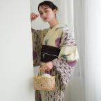 浴衣 セット レディース 浴衣3点セット 浴衣/帯/下駄 古典柄 レトロ utatane 綿麻 高級変わり織 浴衣3点セット 先染めベージュ えんじの麻の葉と鞠