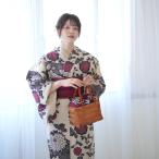 ショッピング浴衣 レディース 浴衣 レディース セット utatane×注染工房（浴衣/帯/下駄）フリーサイズ 古典柄 レトロ ぼかし 浴衣3点セット 先染めベージュにえんじの菊