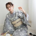 浴衣 セット レディース utatane 高級変わり織 浴衣3点セット 上品グレーの古典花 フリーサイズ 浴衣セット(ゆかた・帯・下駄)古典 レトロ 国内染色 ●