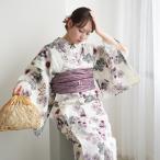 浴衣 レディース セット utatane 高級変わり織 フリーサイズ 浴衣3点セット ぼんぼり菊と梅 浴衣セット(ゆかた・帯・下駄)レトロ ピンク