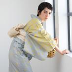 ショッピングゆかた 浴衣 レディース セット utatane×kuovi サンデーモーニング（SUNDAY MORNING）グレー×イエロー 北欧 フリーサイズ 浴衣セット（ゆかた・帯・下駄）