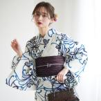 浴衣 レディース セット utatane×注染工房 浴衣3点セット 等間しじら ぼかしネイビー糸菊 注染 にじみ 浴衣セット(ゆかた・帯・下駄) ●