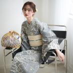 浴衣 レディース セット utatane utatane×注染工房 浴衣3点セット 赤坂紬 上品グレーの露芝蛍 注染 にじみ フリーサイズ 浴衣セット(ゆかた・帯・下駄)