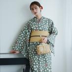 浴衣 レディース セット utatane 高級変わり織 浴衣3点セット グリーンの広がる菊 作り帯セット 帯簡単 フリーサイズ 浴衣セット(ゆかた・作り帯・下駄) ●