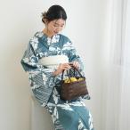 浴衣 レディース セット utatane 高級変わり織 浴衣3点セット 鈍青の七宝染め分け フリーサイズ 浴衣セット（ゆかた・帯・下駄）レトロ