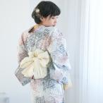 浴衣 レディース セット utatane 高級変わり織 浴衣3点セット 白藍に縞と花火 フリーサイズ 浴衣セット(ゆかた・帯・下駄) レトロ