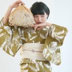 浴衣 レディース セット utatane 高級変わり織 浴衣3点セット うぐいす色にフラワーペイント フリーサイズ 浴衣セット(ゆかた・帯・下駄)レトロ
