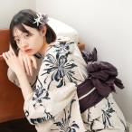 浴衣 レディース セット utatane 高級変わり織 浴衣3点セット かすれベージュに乱菊 フリーサイズ 浴衣セット(ゆかた・帯・下駄)レトロ