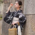 浴衣 レディース セット utatane 高級変わり織 浴衣3点セット 粋ブラックに乱菊 フリーサイズ 浴衣セット(ゆかた・帯・下駄) 古典柄 レトロ うたたね