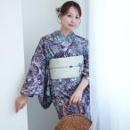浴衣 レディース セット utatane 有松絞り 浴衣3点セット 紫と緑の蔓花 伝統工芸 国内縫製 手縫い併用希少 フリーサイズ 浴衣セット(ゆかた・帯・下駄) ●