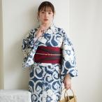 浴衣 レディース セット utatane×注染工房 浴衣3点セット 赤坂紬 青藍にきなりの葵唐草 注染 手染め にじみ フリーサイズ 浴衣セット（ゆかた・帯・下駄）